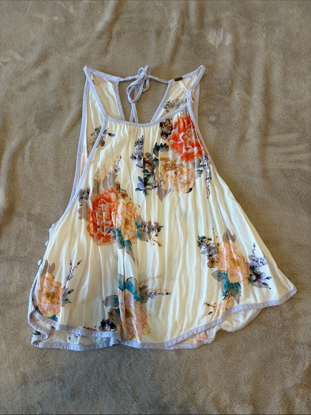 Free People Floral Halter Tank Top - Cream with Orange & Teal Accents